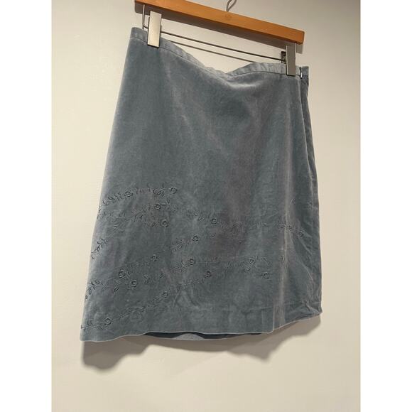 J.Crew Velvet A-Line Skirt Silver Blue w Floral Embroidery Cotton Size 10 JL - Picture 1 of 10